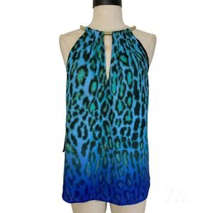 Marciano Guess leopard halter top, Womens NEW blue black green keyhole top